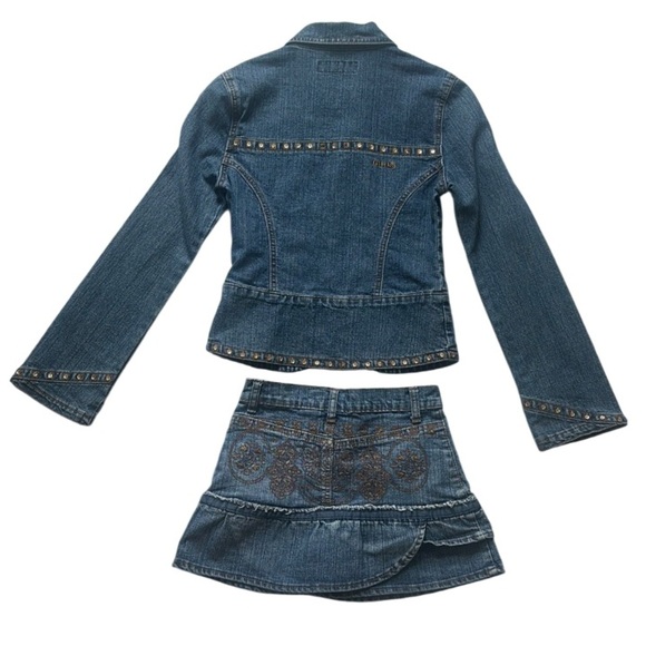 Y2K Denim Jacket & Skirt Set Studded Embroidered 2-Piece Outfit Girls Size 7 - Picture 7 of 8
